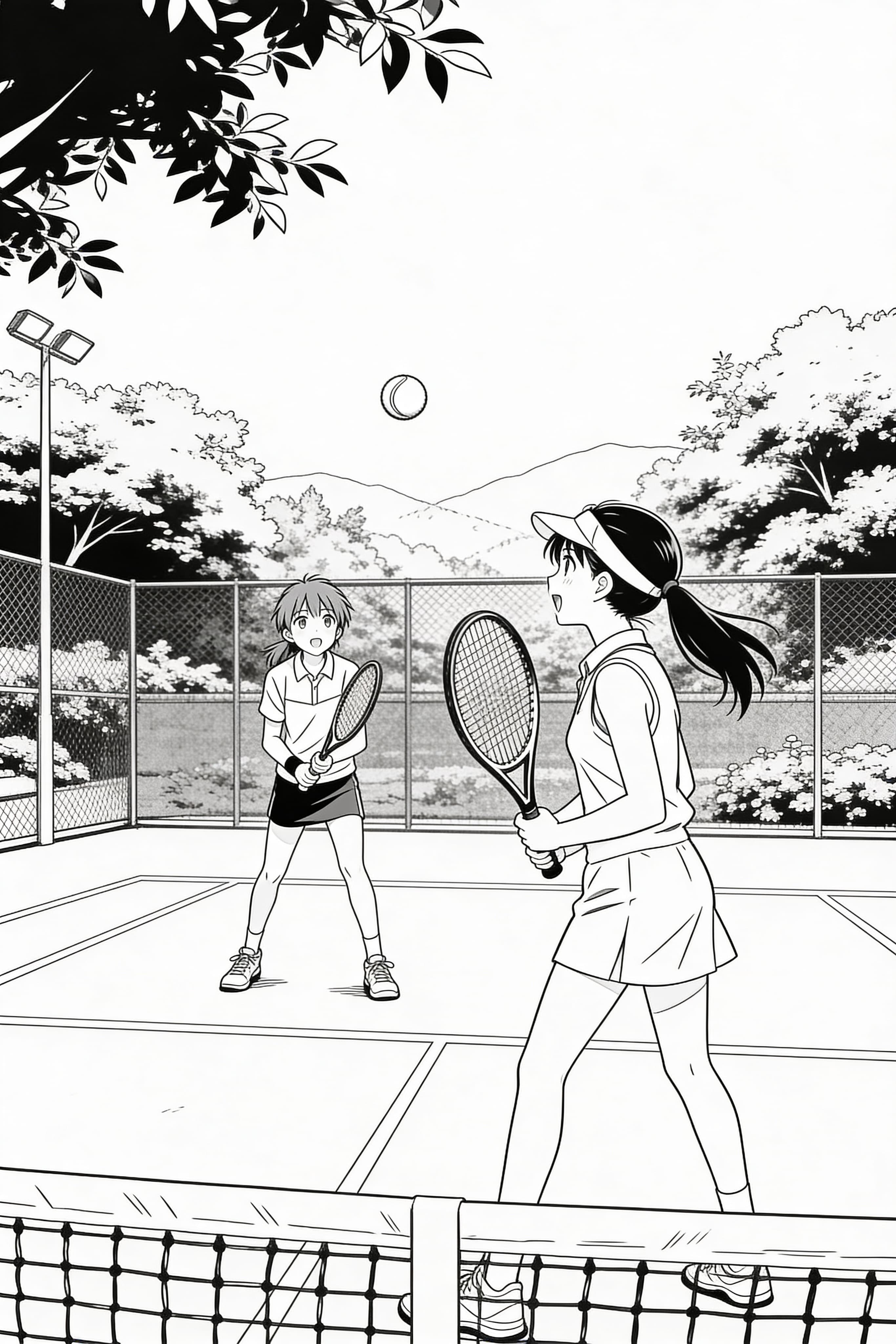 Anime Style Tennis Match Coloring Page