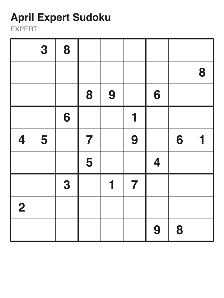 Expert sudoku puzzle, 22 clues