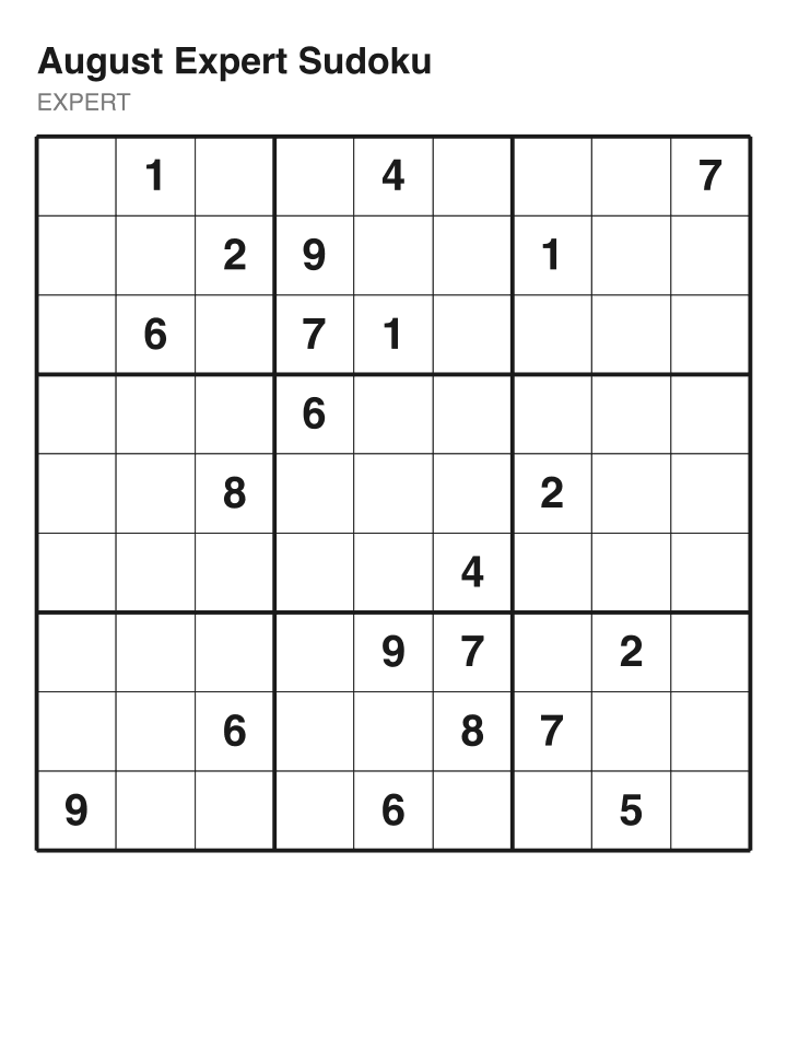 August Expert Sudoku