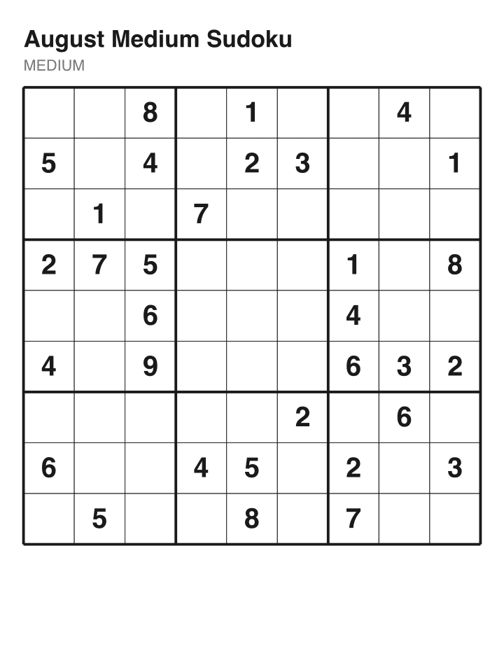 Medium sudoku puzzle, 32 clues