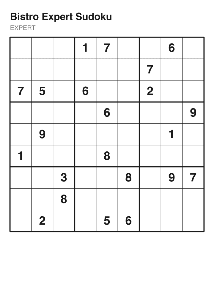 Expert sudoku puzzle, 22 clues