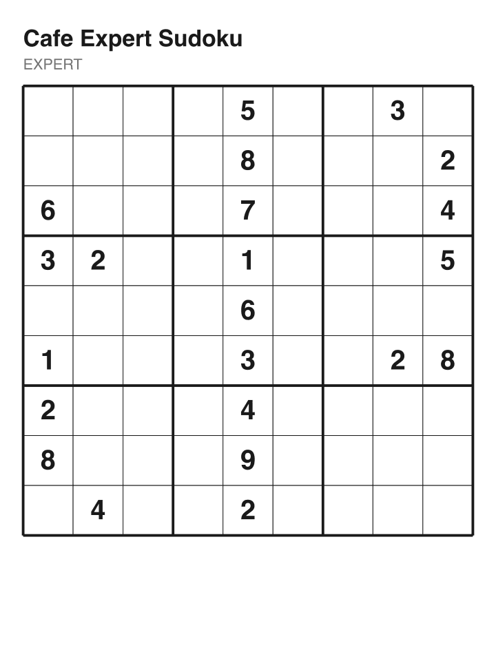 Expert sudoku puzzle, 22 clues