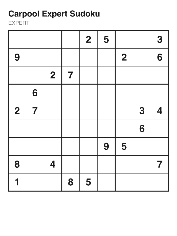 Expert sudoku puzzle, 22 clues