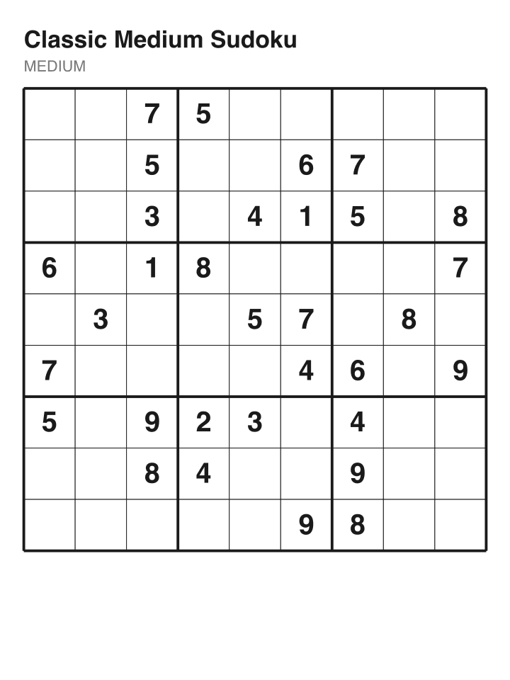 Medium sudoku puzzle, 32 clues