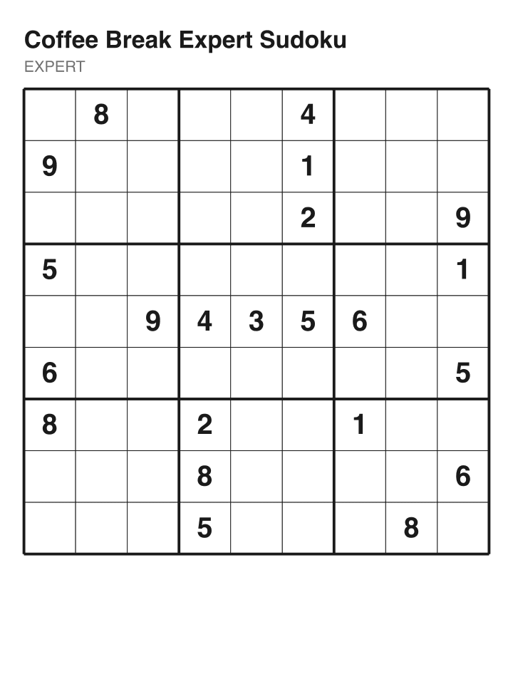 Expert sudoku puzzle, 22 clues