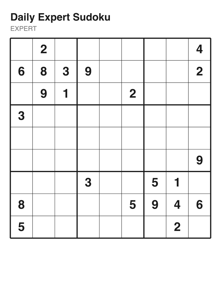 Expert sudoku puzzle, 22 clues