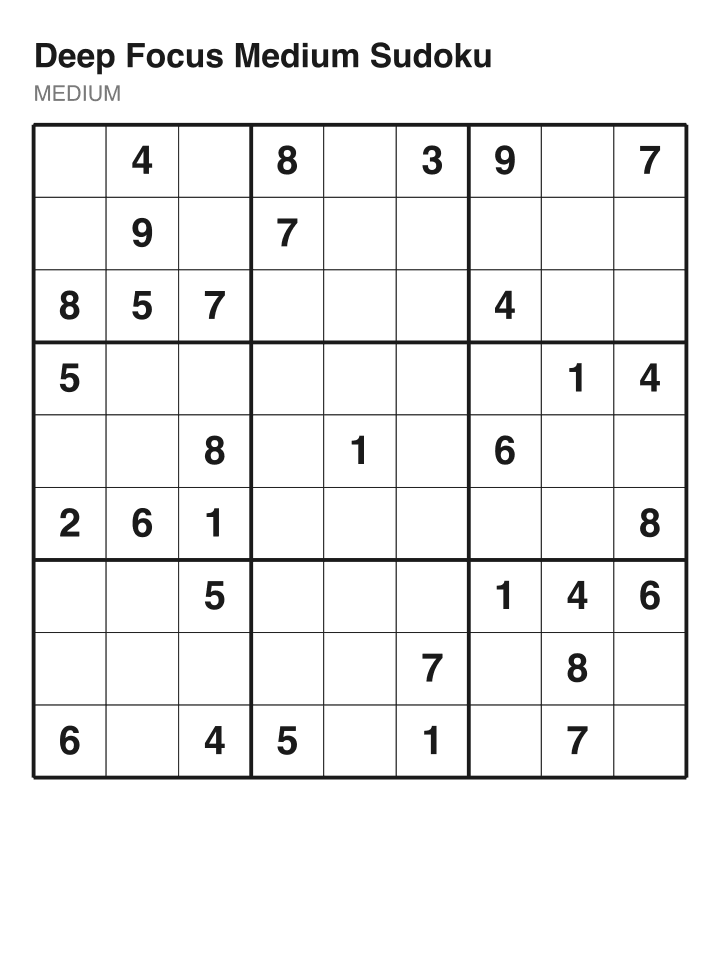 Medium sudoku puzzle, 32 clues