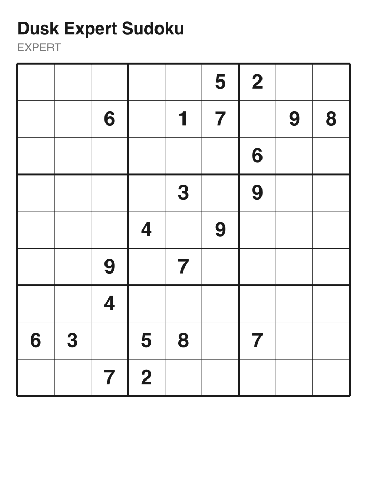 Expert sudoku puzzle, 22 clues