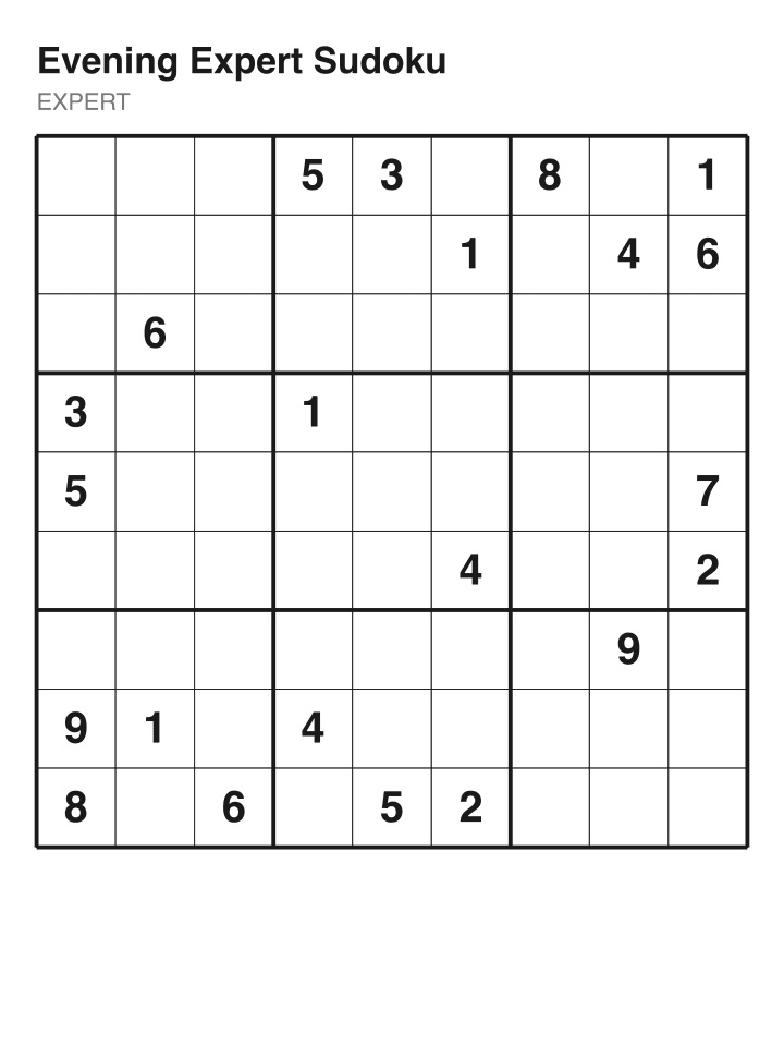 Expert sudoku puzzle, 22 clues