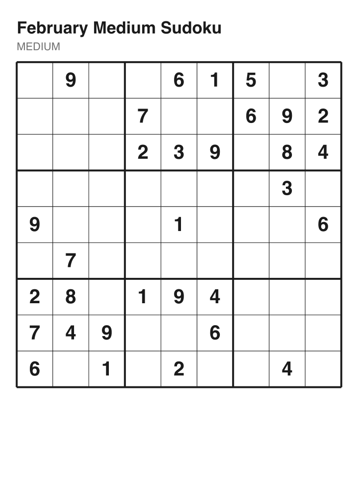 Medium sudoku puzzle, 32 clues