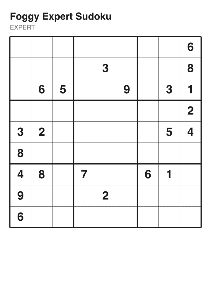 Expert sudoku puzzle, 22 clues