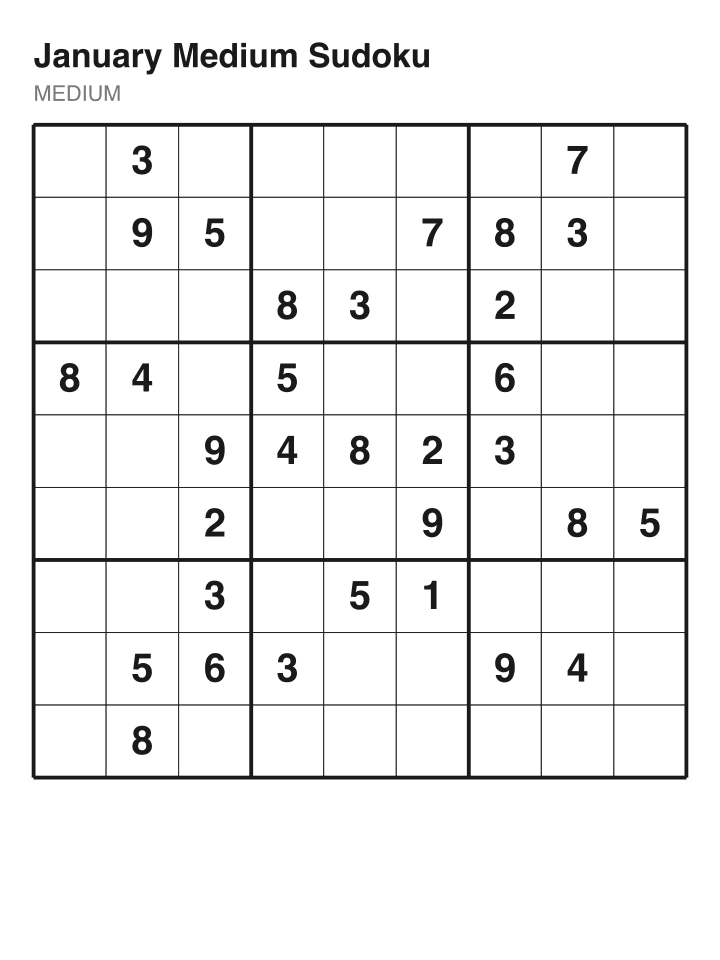 Medium sudoku puzzle, 32 clues