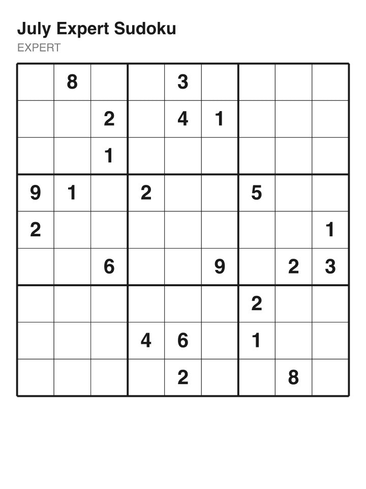 Expert sudoku puzzle, 22 clues