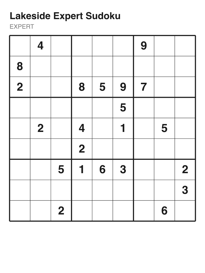 Expert sudoku puzzle, 22 clues