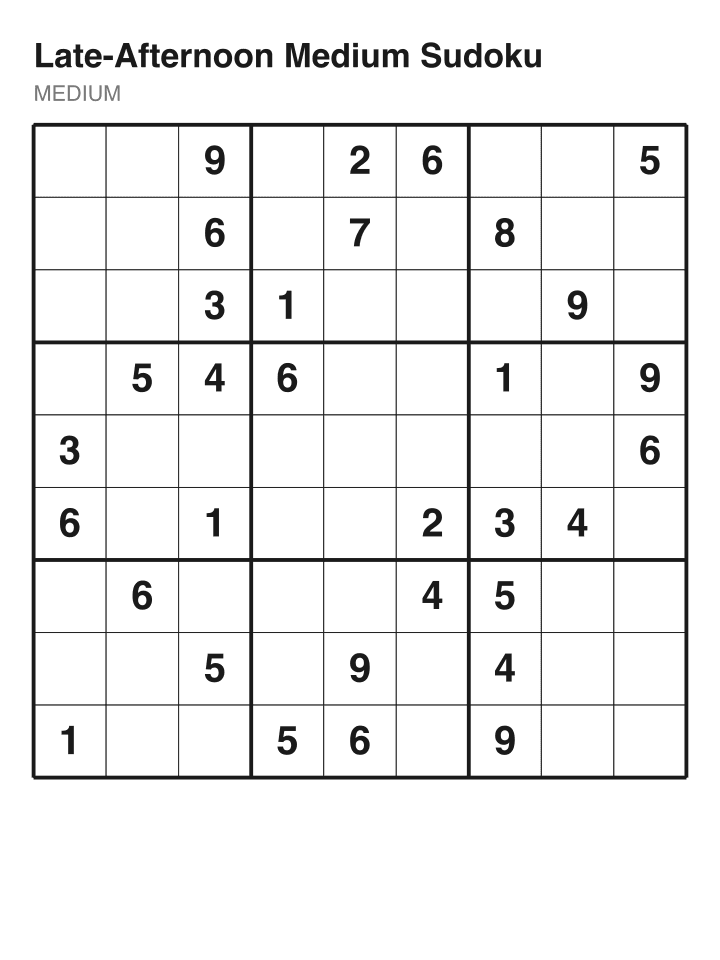 Medium sudoku puzzle, 32 clues