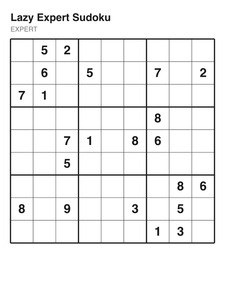 Expert sudoku puzzle, 22 clues
