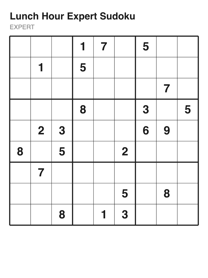 Expert sudoku puzzle, 22 clues