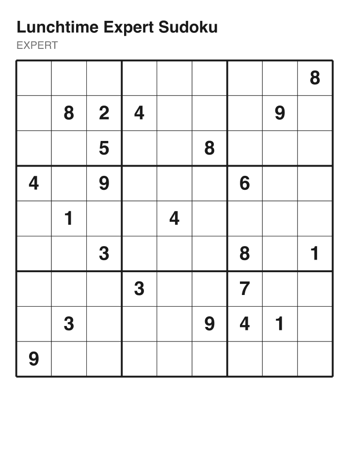 Lunchtime Expert Sudoku