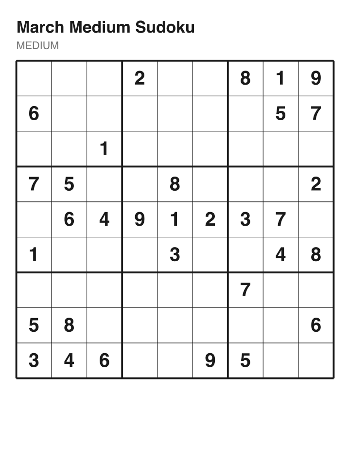 Medium sudoku puzzle, 32 clues