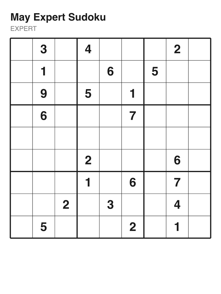 Expert sudoku puzzle, 22 clues