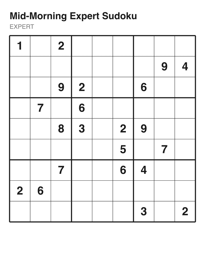 Expert sudoku puzzle, 22 clues