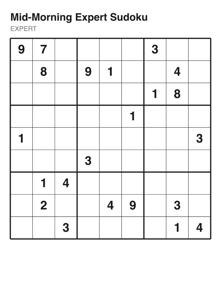 Expert sudoku puzzle, 22 clues