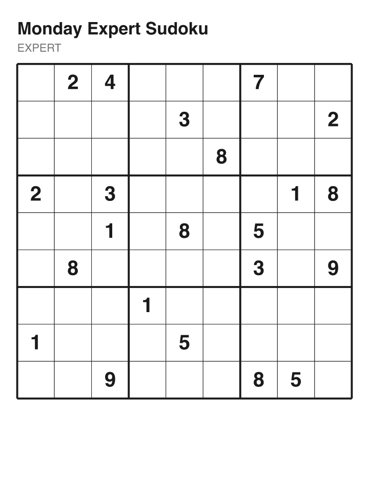 Expert sudoku puzzle, 22 clues