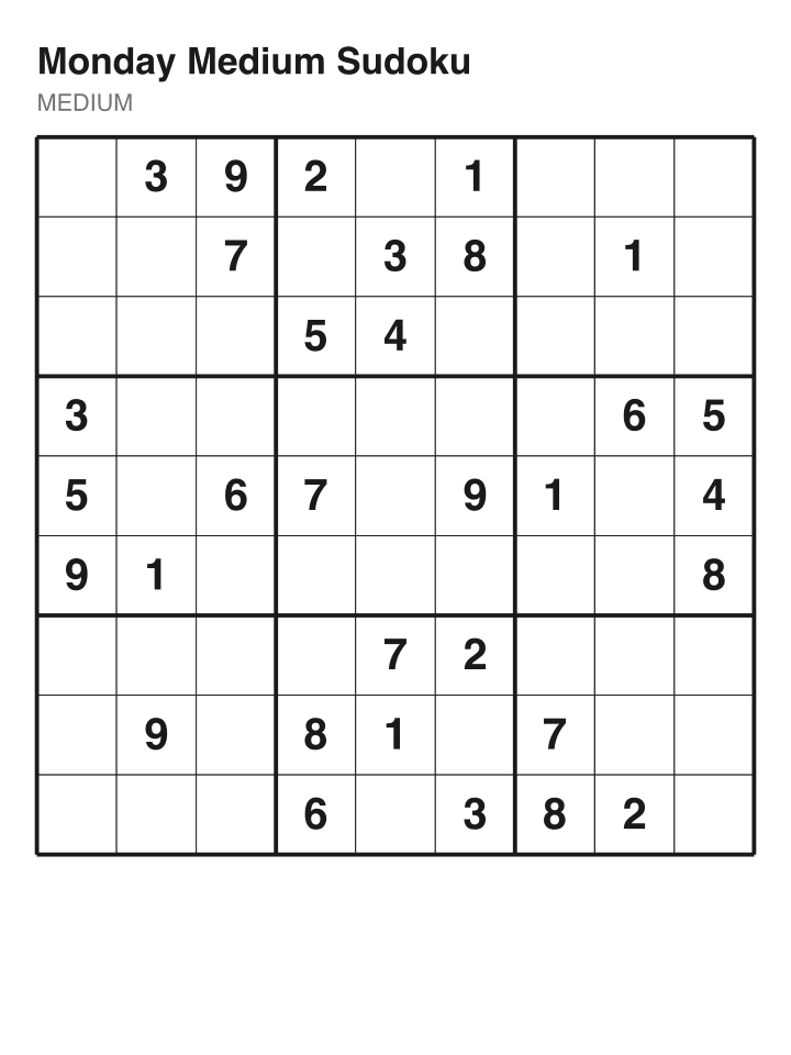 Medium sudoku puzzle, 32 clues