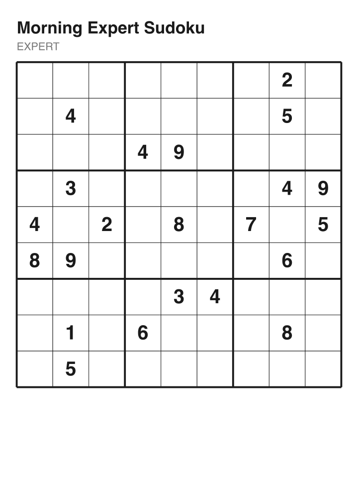 Expert sudoku puzzle, 22 clues