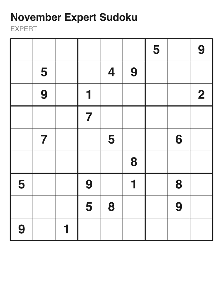 Expert sudoku puzzle, 22 clues