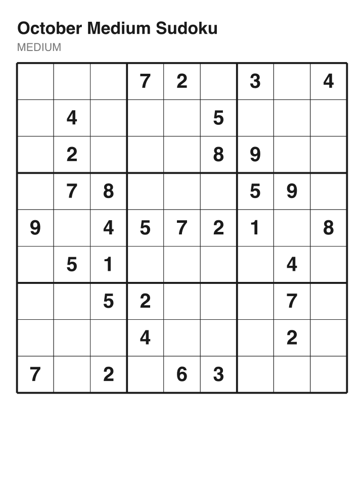 Medium sudoku puzzle, 32 clues