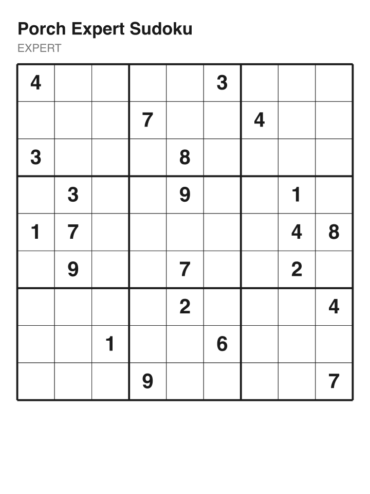 Expert sudoku puzzle, 22 clues