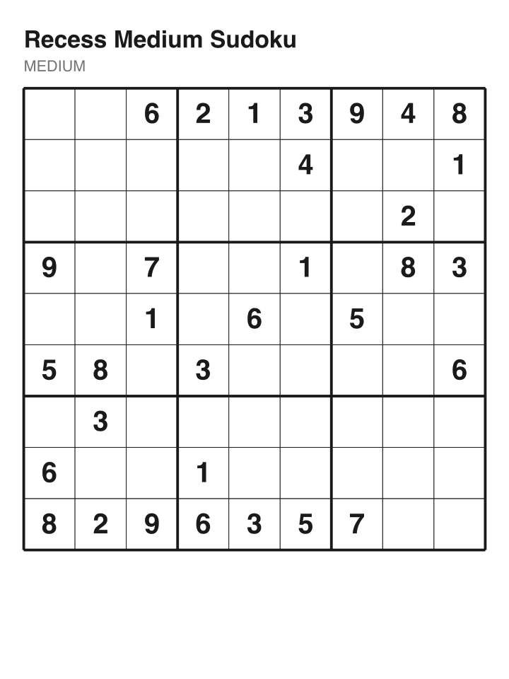 Medium sudoku puzzle, 32 clues