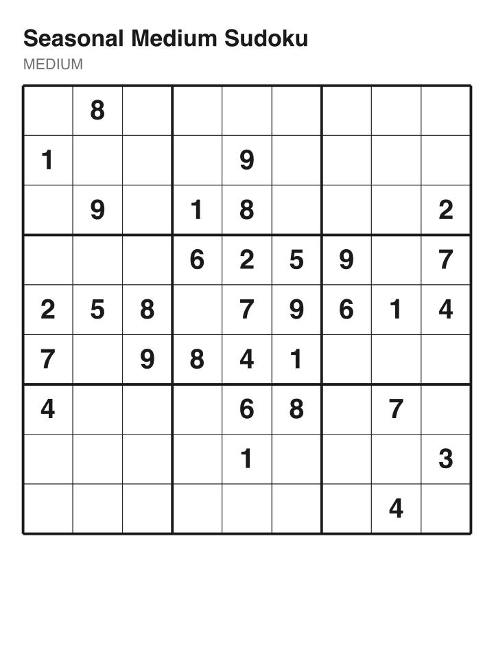 Medium sudoku puzzle, 32 clues