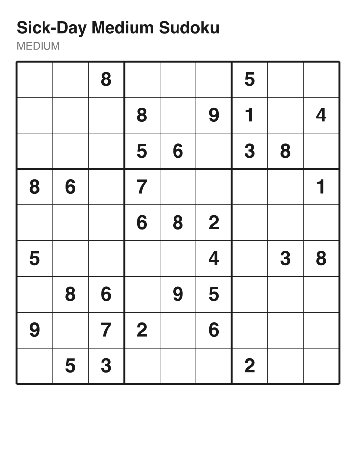 Medium sudoku puzzle, 32 clues