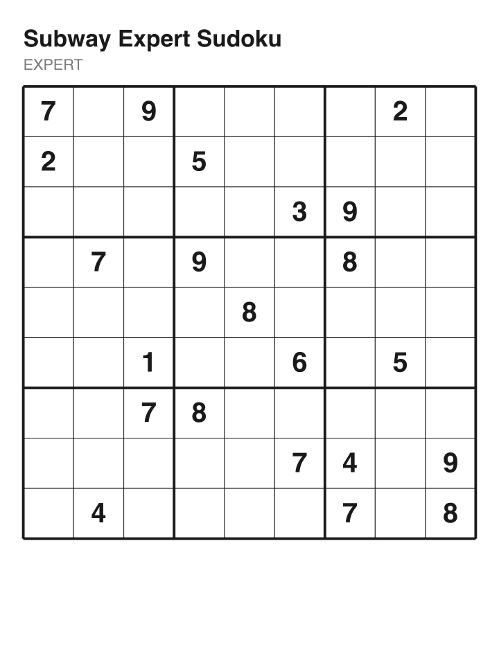 Expert sudoku puzzle, 22 clues