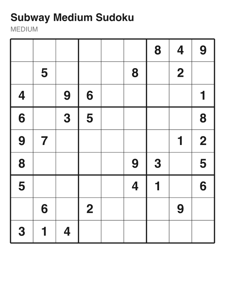 Medium sudoku puzzle, 32 clues