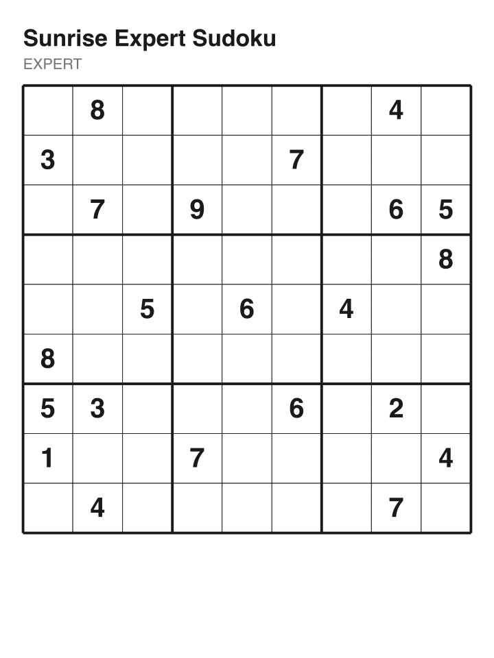 Expert sudoku puzzle, 22 clues
