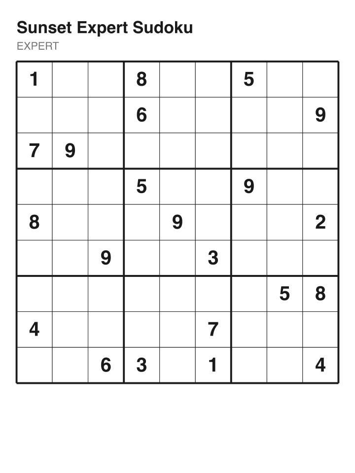 Expert sudoku puzzle, 22 clues