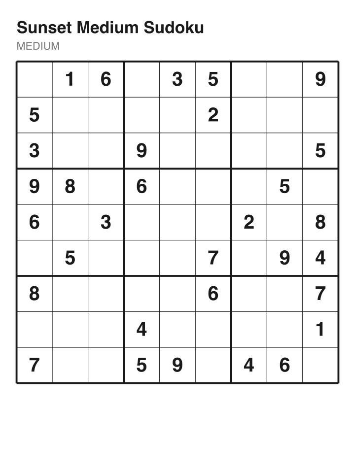 Medium sudoku puzzle, 32 clues