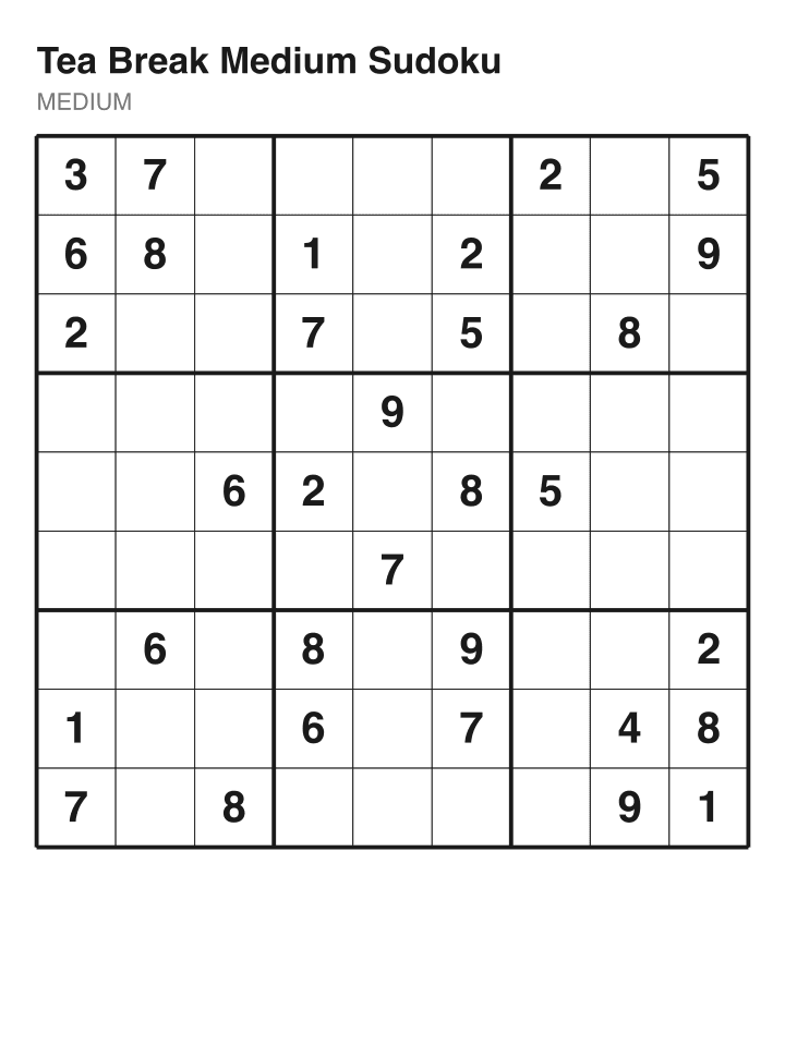 Medium sudoku puzzle, 32 clues