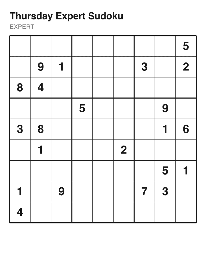 Expert sudoku puzzle, 22 clues