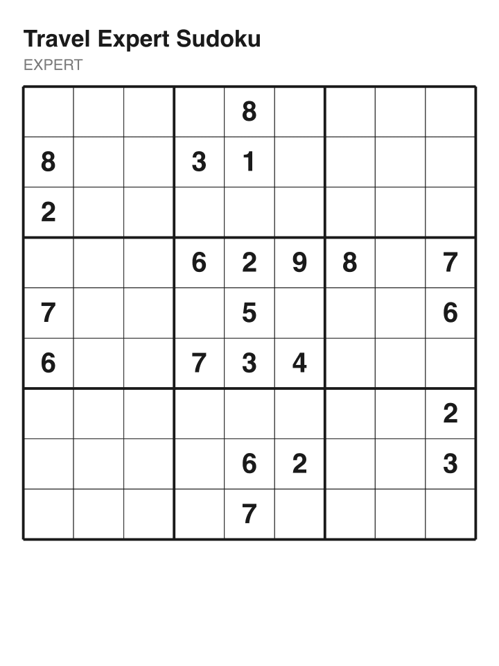 Expert sudoku puzzle, 22 clues