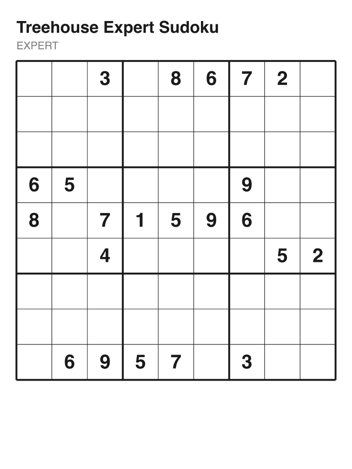 Expert sudoku puzzle, 22 clues
