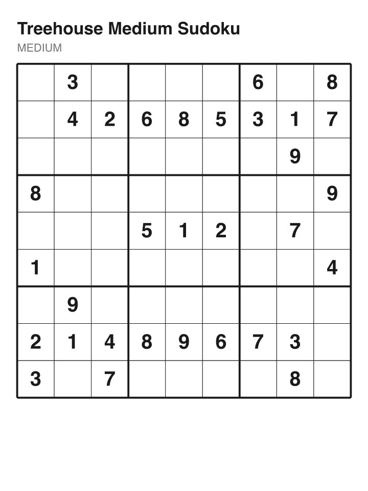 Medium sudoku puzzle, 32 clues