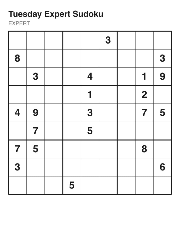 Expert sudoku puzzle, 22 clues