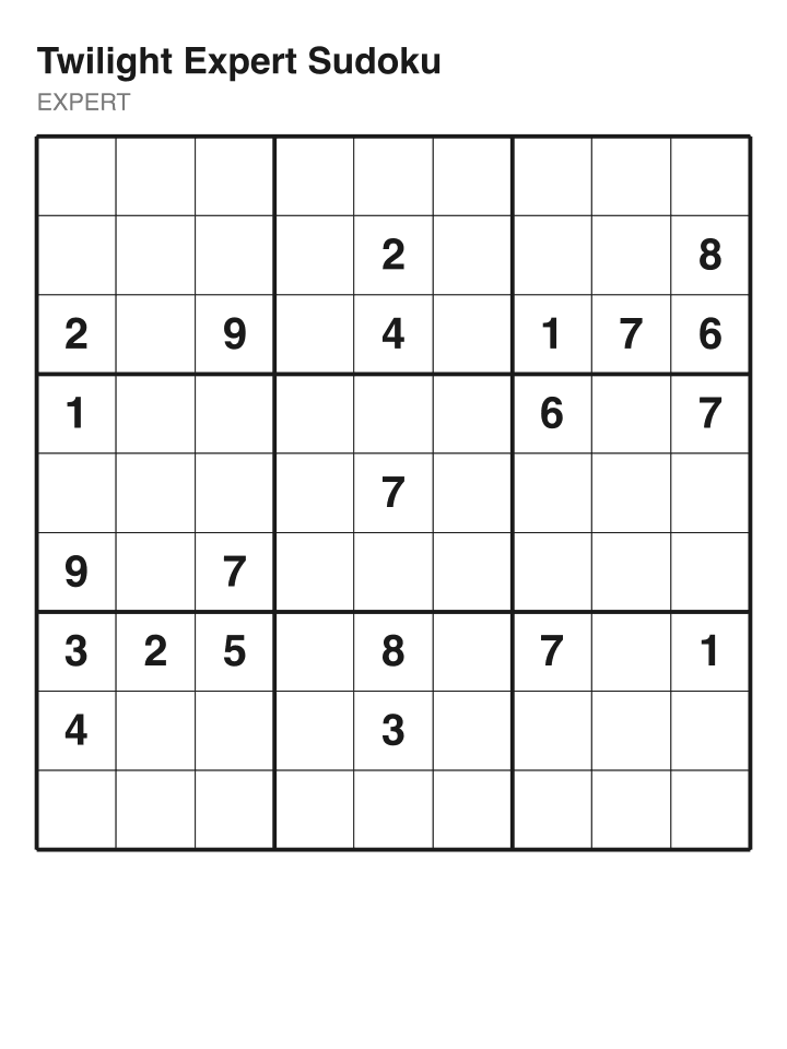 Expert sudoku puzzle, 22 clues