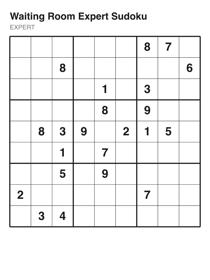 Expert sudoku puzzle, 22 clues