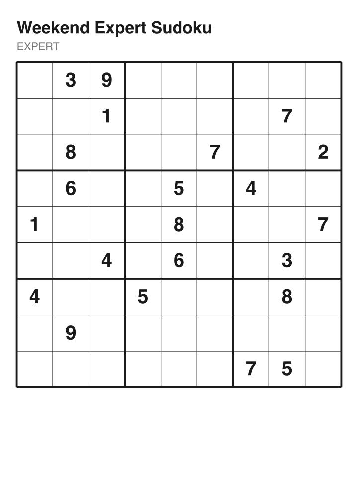 Expert sudoku puzzle, 22 clues