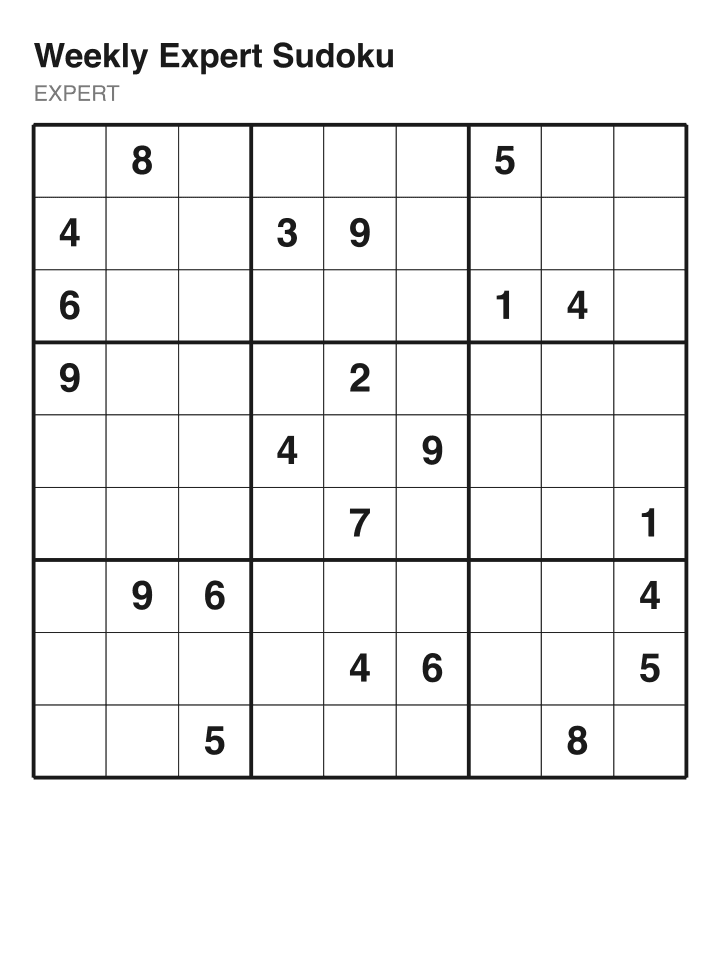 Expert sudoku puzzle, 22 clues